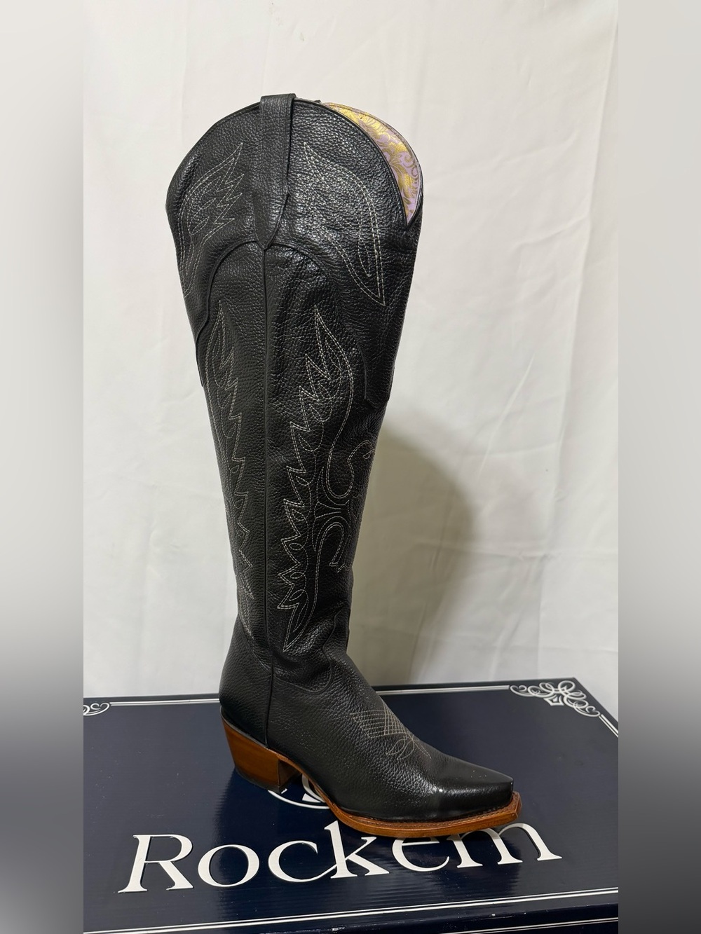 Women’s Black High Knee Western Cowboy Boots